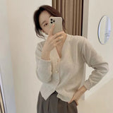 Flytonn-Cashmere knit cardigan feminine soft waxy V-neck sweater coat spring and autumn loose coat Korean sweater outside