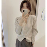 Flytonn-Cashmere knit cardigan feminine soft waxy V-neck sweater coat spring and autumn loose coat Korean sweater outside