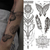 Flytonn- Women Waterproof Temporary Tattoo Sticker Mandala Flower Tattoos Rose Peonies Body Art Water Transfer Clavicle Temporary Tattoo