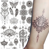 Flytonn- Women Waterproof Temporary Tattoo Sticker Mandala Flower Tattoos Rose Peonies Body Art Water Transfer Clavicle Temporary Tattoo