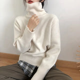 Flytonn-Autumn Winter Women Knitted Turtleneck Cashmere Sweater  Casual Basic Pullover Jumper  Long Sleeve Loose Tops