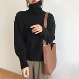 Flytonn-Autumn Winter Women Knitted Turtleneck Cashmere Sweater  Casual Basic Pullover Jumper  Long Sleeve Loose Tops