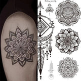 Flytonn- Women Waterproof Temporary Tattoo Sticker Mandala Flower Tattoos Rose Peonies Body Art Water Transfer Clavicle Temporary Tattoo