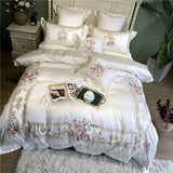 FLYTONN-1000TC Egyptian Cotton Luxury Embroidery White Bedding Set Queen King size Super King Duvet Cover Bed sheet set parure de lit
