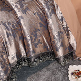 FLYTONN-4 Pieces Silver Brown Luxury Satin Cotton Lace Bedding sets Double Queen King size bedding duvet cover bed sheet set Pillowcases