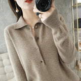 Flytonn-Cashmere sweater women 2021 winter new 100% wool Turn-down Collar sweater casual knitwear plus size solid color loose ladies top