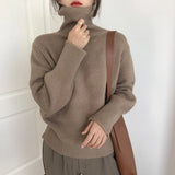 Flytonn-Autumn Winter Women Knitted Turtleneck Cashmere Sweater  Casual Basic Pullover Jumper  Long Sleeve Loose Tops