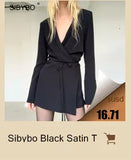 Flytonn Shoulder Pads Long Sleeve Jumpsuit Women Summer Cross Bandage Sexy Jumpsuits Femme Black V-Neck Bodycon Overalls