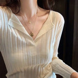 Flytonn-2021 autumn and winter western style new V-neck top women's slim knit bottom top white wool sweater winter