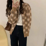 Flytonn-Cashmere knit cardigan women round neck soft waxy sweater coat spring and autumn retro loose top Korean sweater outside