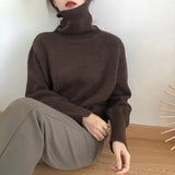 Flytonn-Autumn Winter Women Knitted Turtleneck Cashmere Sweater  Casual Basic Pullover Jumper  Long Sleeve Loose Tops