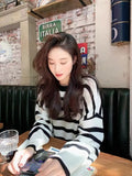 Flytonn-2021 new striped cashmere sweater woman autumn/winter knit sweater loose sweater coat warm long sleeve pullover woman