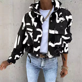 fall outfits women Women's Clothing New Autumn and Winter Printed Long-Sleeved Pocket Short Fashion Casual Coat Factory Hot