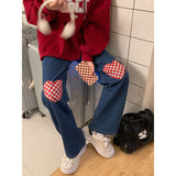 fall trends 2024 outfits Women's Love Jeans Autumn and Winter New Straight Loose Retro Chessboard Plaid High Waist Slimming Wide Leg Pants Fashion