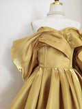 Flytonn-Valentines Gift party dress Sexy A line Off The Shoulder Yellow Satin Travel Vacation Dresses Short Birthday Dress Fly1249