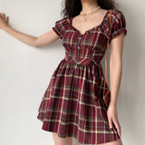 FLYTONN-spring summer dress Vacation photography outfits Zandria Plaid Bustier Dress ~