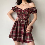 FLYTONN-spring summer dress Vacation photography outfits Zandria Plaid Bustier Dress ~