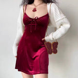 FLYTONN-spring summer dress Vacation photography outfits Velvet Hunny A-Line Dress ~ // Wine Red