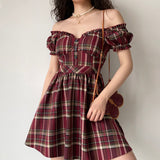 FLYTONN-spring summer dress Vacation photography outfits Zandria Plaid Bustier Dress ~