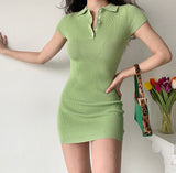 FLYTONN-spring summer dress Vacation photography outfits Tennis Club Knitted Polo Dress