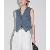 Flytonn-Fall Outfits Women Outwear Streetwear -Womens Denim Vest Sleeveless V Neck Button Down Jean Waistcoat Jacket Y2K Summer Crop Tops