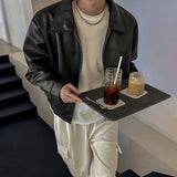 Flytonn-90s streetwear -men fall outfits  90s fashion men Myq Pu Shuai Short Leather Jacket Men's Spring New Lapel Top Korean Style Loose High-Grade Leather Jacket