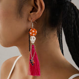 Flytonn Skulls With Red Tassels Dangle Earrings,Gothic Skull , Skull Drop Earrings,Women New Fashion,Day Of The Dead Jewelry