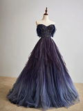 Flytonn-Cyber Monday Christmas party outfits Dark starry sky purple tulle long prom dress purple evening dress BD19