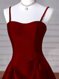 Flytonn-Cyber Monday Christmas party outfits Sexy Wine Red A-Line Straps Satin Long Burgundy Prom Dresses D087