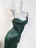 Flytonn-Cyber Monday Christmas party outfits Sexy Mermaid Sleeveless Green Satin Long Prom Dress B345