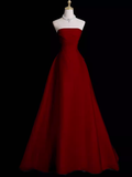 Flytonn-Cyber Monday Christmas party outfits Sexy A Line Strapless Sleeveless Burgundy Long Prom Dress B388