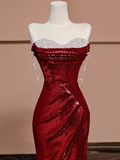 Flytonn-Cyber Monday Christmas party outfits Sexy Mermaid Burgundy Sequin Long Prom Dress B361