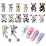 Flytonn 2pcs 3D Alloy Bear Nail Art Decoration Crystal Heart Gold Silver Metal Nails Charms Jewelry DIY Manicure Professional Accessory