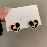 Flytonn-Unique Design Irregular Black Heart-shaped Three-Dimensional Rose Earrings 2024 New Jewelry Fashion for Women's Accessories