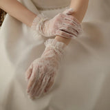 Flytonn-French Lace Lace Wedding Gloves Elegant Short Dinner Bridal Gloves