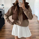 Flytonn-Fall Outfits Women Outwear Streetwear -Women Solid Color Jacket Women Cotton Vest Windproof Winter Cotton Vest for Women Stand Collar Coat with Thickened Padding