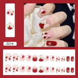 Flytonn- 24Pcs/Box Square Head False Nails Wine Red Leopard Print Short Fake Nails Full Cover Press On Nail Tips Manicure Tool