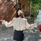 Flytonn-Vintage Festival Polka Dots Shirts Women Elegant Sweet Bow Long Sleeve Ruffles Tops Chic Loose Office Ladies Blouses Tops New
