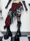 Flytonn Harajuku Grunge Gothic Skirt Women Streetwear Punk Dark Plaid Patchwork Irregular Skirt Y2k E-girl Emo Alternative Skirt