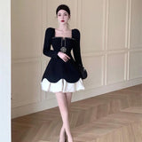 FLYTONN-French Vintage Light Luxury Hepburn-style Mini Lolita Dress Women High-end Sense Autumn New Sweet Spicy Black Dresses Female