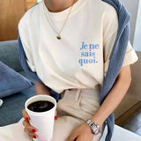 Flytonn-Retro sports style outfit streetwear 90s fashion Je Ne Sais Quoi Pocket Letters Printing Graphic Tees French New Wave Chic T Shirts Women Summer White Short Sleeve Cotton Tops