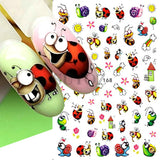 Flytonn Cute Ant Cartoon Nail Sticker Bee Ladybug Succulent Plant Rainbow Slider Manicure Stickers Spring Summer Nail Decoration LEEB168