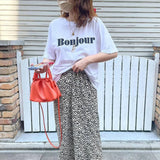 Flytonn-Retro sports style outfit streetwear 90s fashion French Bonjour Letters Printing White Chic Short Sleeve Tops Summer Loose Cotton Casual Women T Shirts KPOP Uzzlang Tees