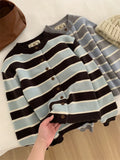 Flytonn-women fall outfits high street ins style -Striped Color Blocking Round Neck Knitted Cardigan For Women, Loose Casual 2024 Spring Sweater