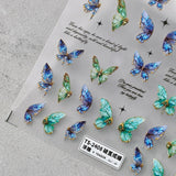 Flytonn  Engraved Nail Sticker Green Blue Butterfly Design Self-Adhesive Nail Transfer Sliders Wraps Manicures Foils Z0670