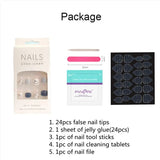 Flytonn- 24Pcs Short Square False Nail With Sticker Fancy Cartoon Artificial Fake Nails DIY Full Cover Tips Manicure Tool