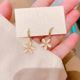 Flytonn-Korean Elegant Cute Opal Flower Hoop Earrings for Women Girls Fashion Metal Circle Boucle D'oreille Jewelry