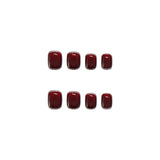 Flytonn- 24Pcs Shiny Short Square False Nail With Sticker Wine Red Classic French Artificial Fake Nails DIY Full Cover Tips Manicure Tool