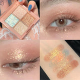 Flytonn- Four-color Sequin Eyeshadow Pallete Waterproof Lasting Glitter Matte Nude Eye Shadow Easy To Wear Festival Party Makeup Cosmetic