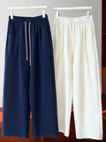 FLYTONN-Air Cotton Drawstring Elastic Waist Draping Wide Leg Casual for Women's Extremely Simple Tube Pants